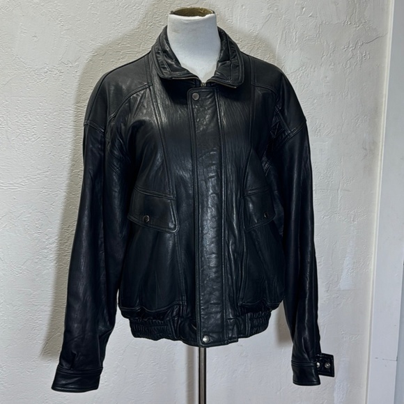 South Wind Leather Jacket Black Men Lined Full Zip Long Sleeve Sz Large